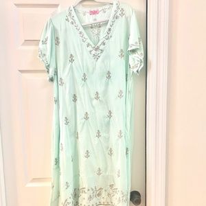 Anthropologie Mint Green Embroidered Midi Dress